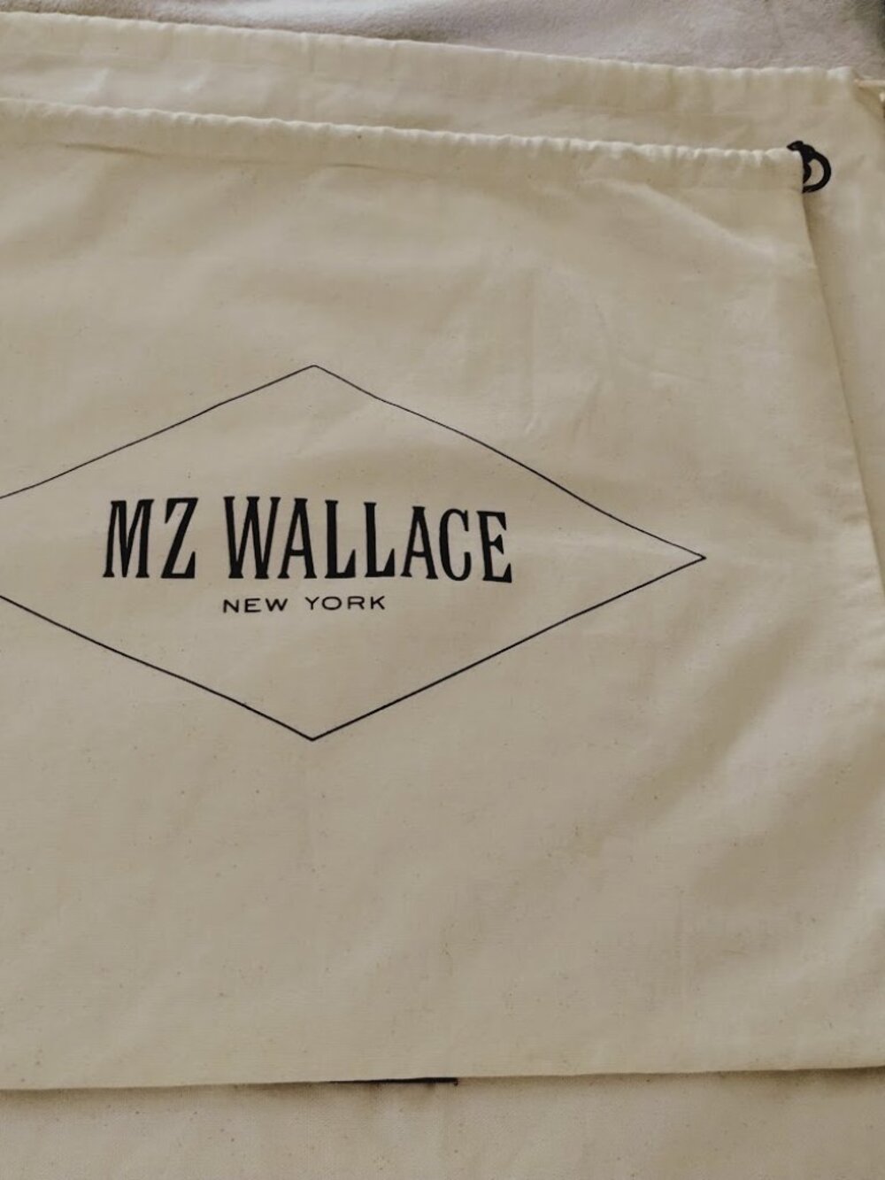 MZ Wallace New York Storage Drawstring Dust Beige w Brown Logo Bag 20" x 17"